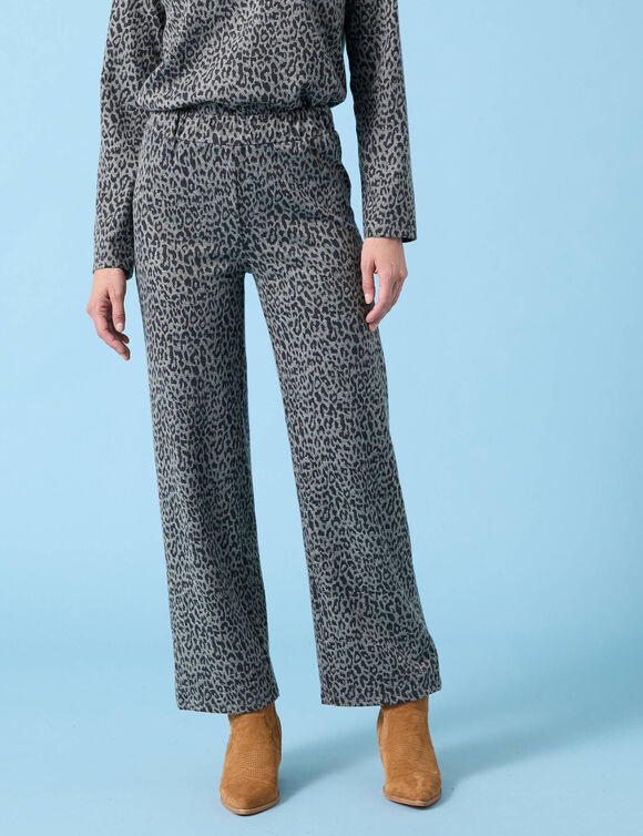 Pantalon large Spécial Petites imprimé léopard, maille grattée (kaki / noir) Pantalon large Spécial Petites imprimé léopard, maille grattée (kaki / noir)